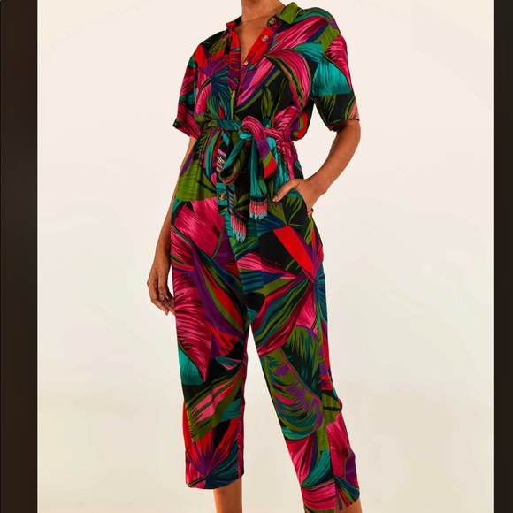 FARM Rio Pants - Farm Rio Midnight leaves jumpsuit